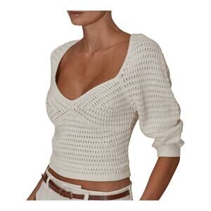 Le Jean Linen Crochet Top in Sand 4